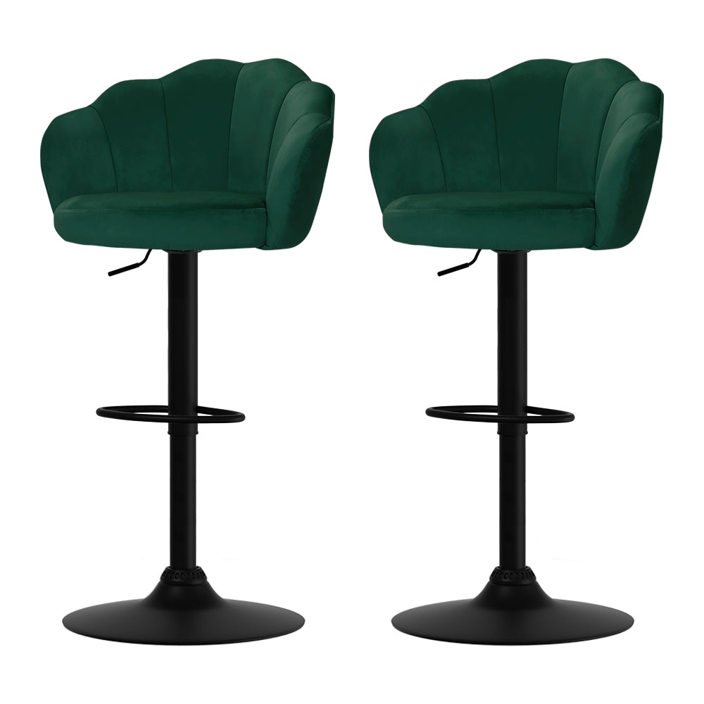 2x Bar Stools Gas Lift Velvet Green By Artiss