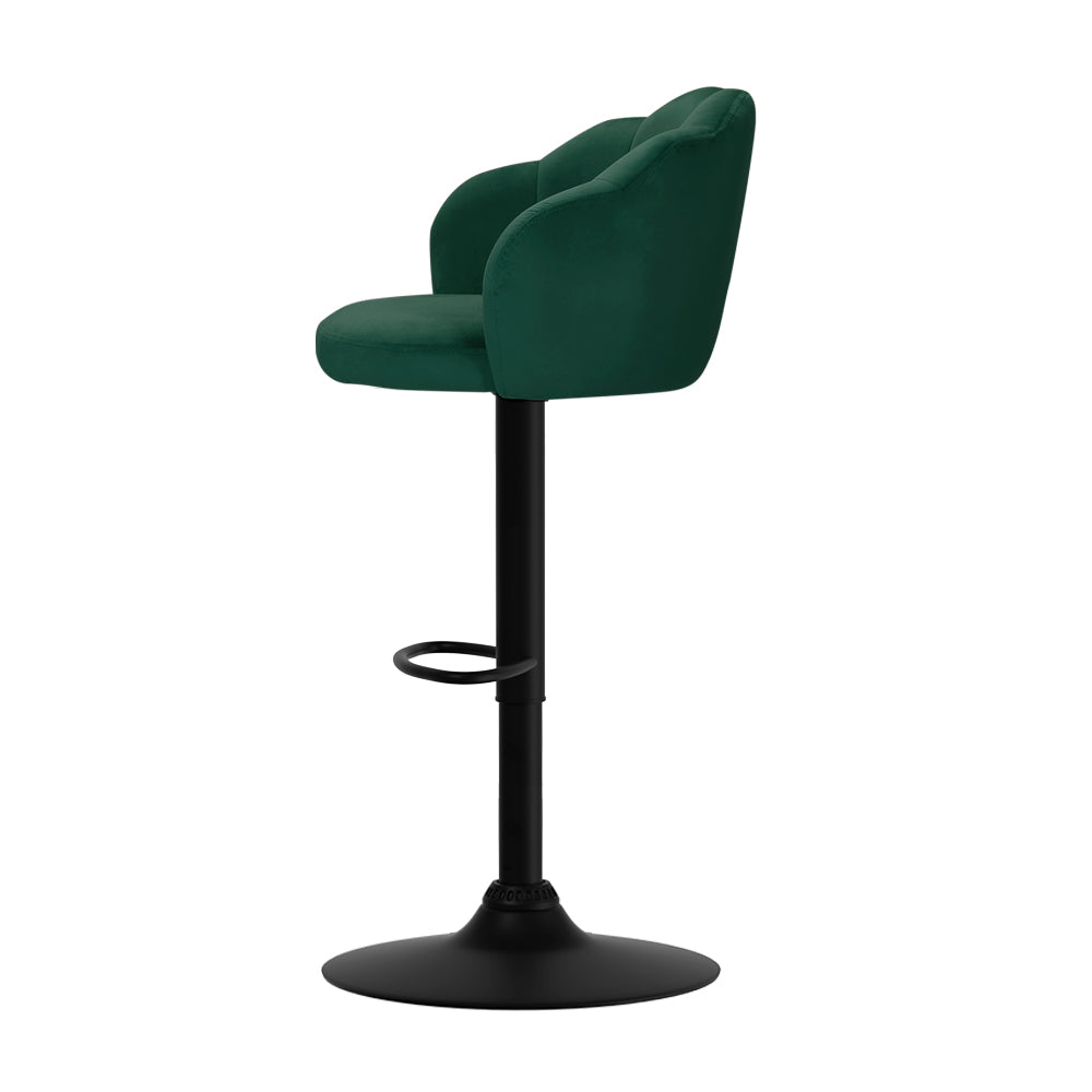 2x Bar Stools Gas Lift Velvet Green By Artiss