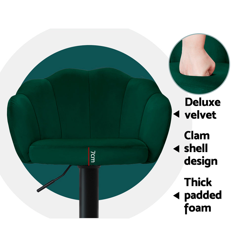 2x Bar Stools Gas Lift Velvet Green By Artiss