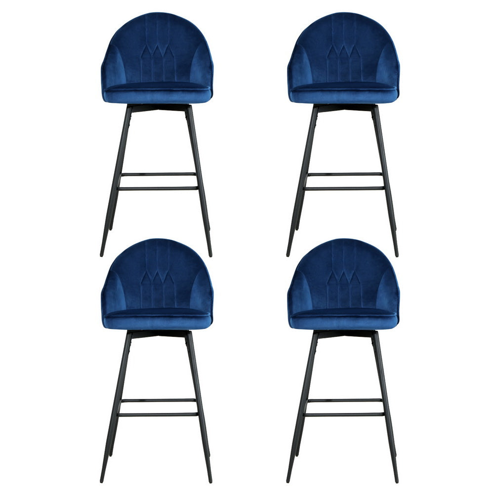 4x Bar Stools Velvet Swivel Metal Legs Blue by Artiss