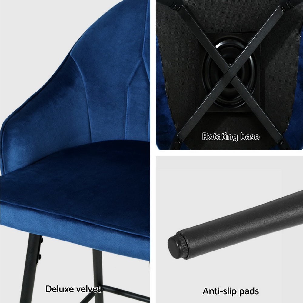 4x Bar Stools Velvet Swivel Metal Legs Blue by Artiss