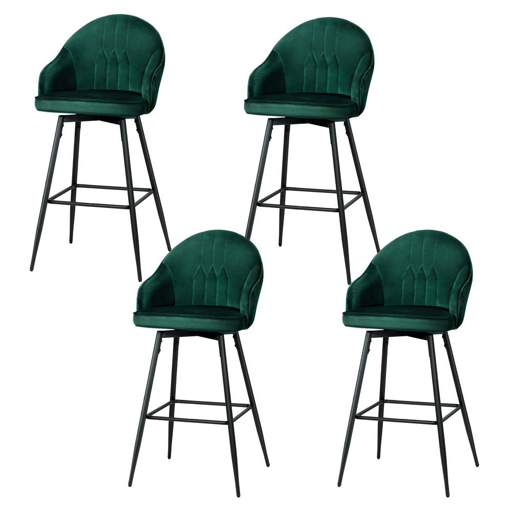 4x Velvet Bar Stools Swivel Metal Legs Green by Artiss