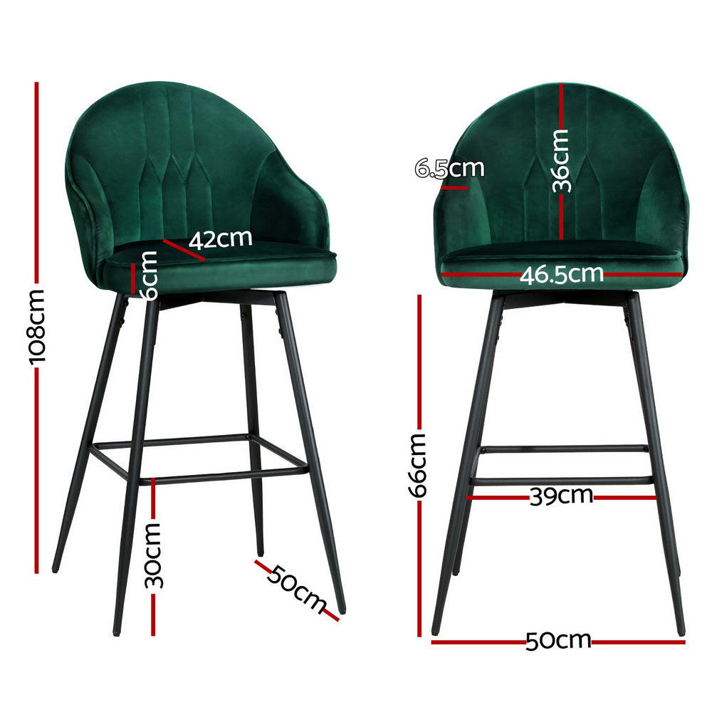 4x Velvet Bar Stools Swivel Metal Legs Green by Artiss