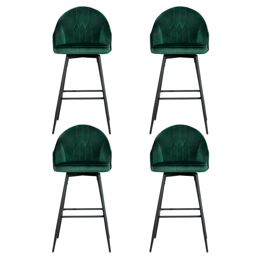 4x Velvet Bar Stools Swivel Metal Legs Green by Artiss