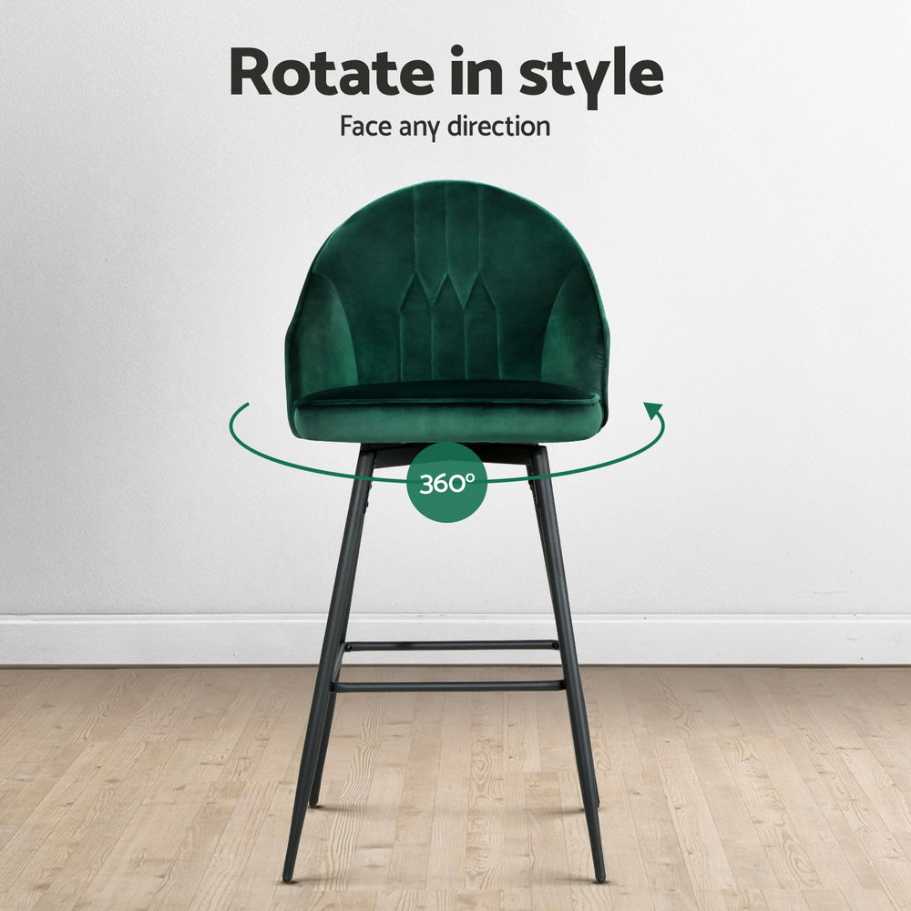 4x Velvet Bar Stools Swivel Metal Legs Green by Artiss