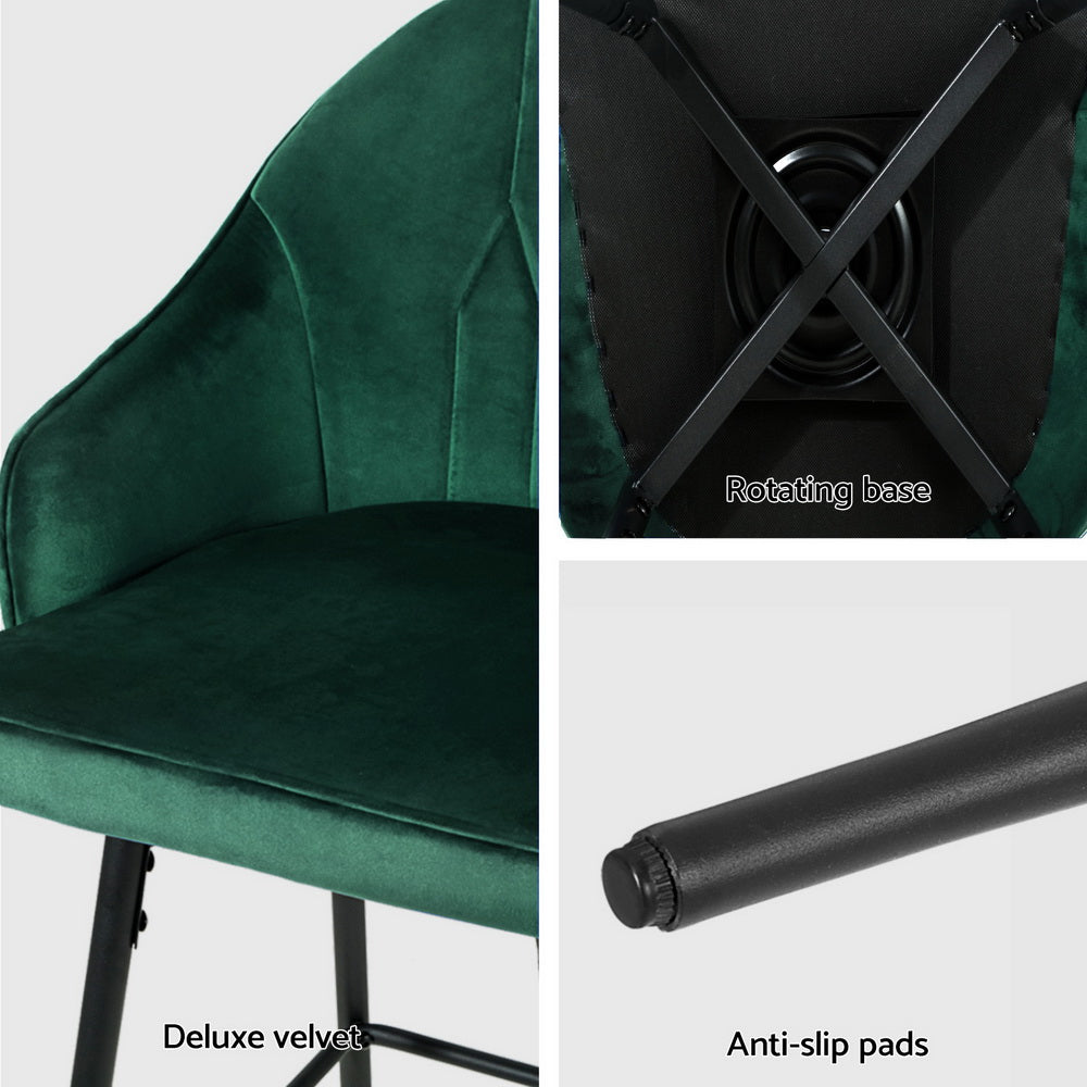 4x Velvet Bar Stools Swivel Metal Legs Green by Artiss
