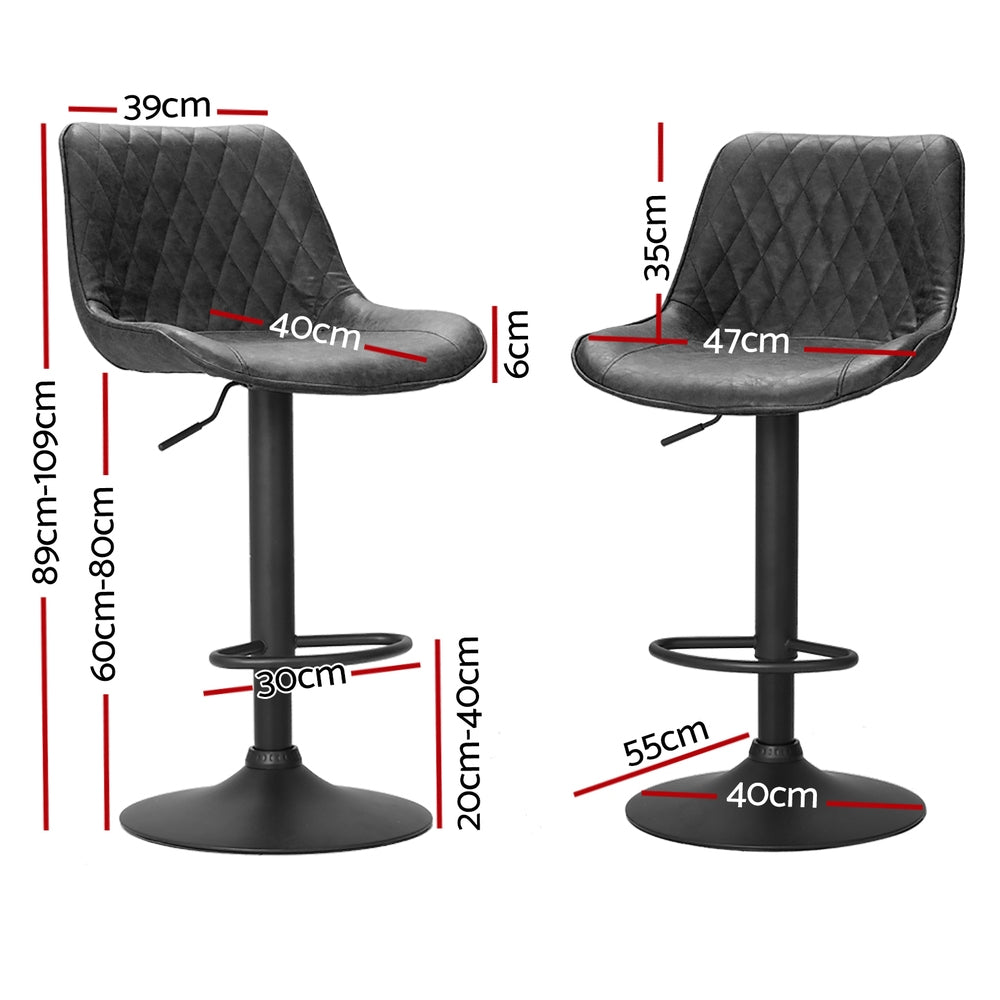 4x Bar Stools Gas Lift Vintage Leather Black by Artiss