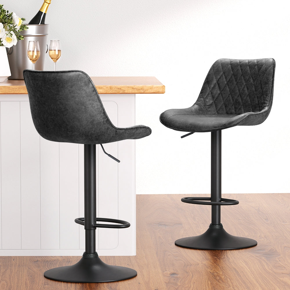 4x Bar Stools Gas Lift Vintage Leather Black by Artiss
