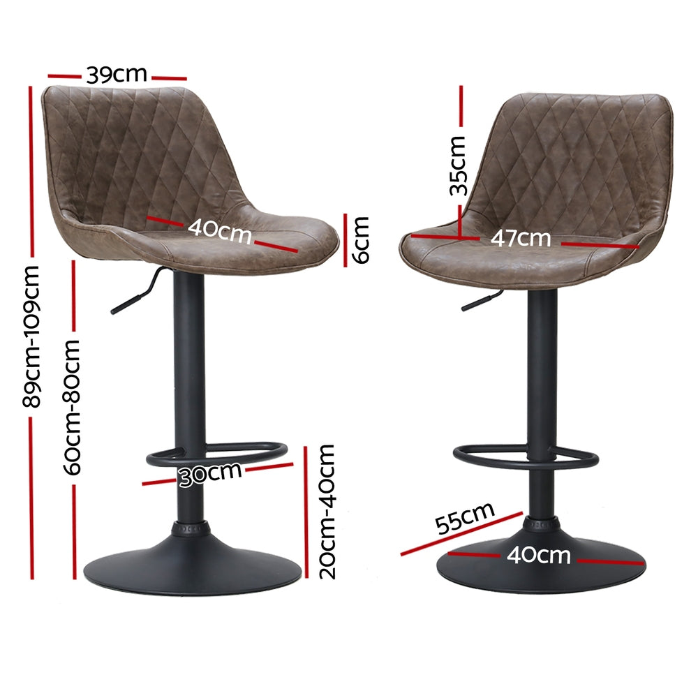 4x Kitchen Bar Stools Gas Lift Vintage Leather Brown by Artiss