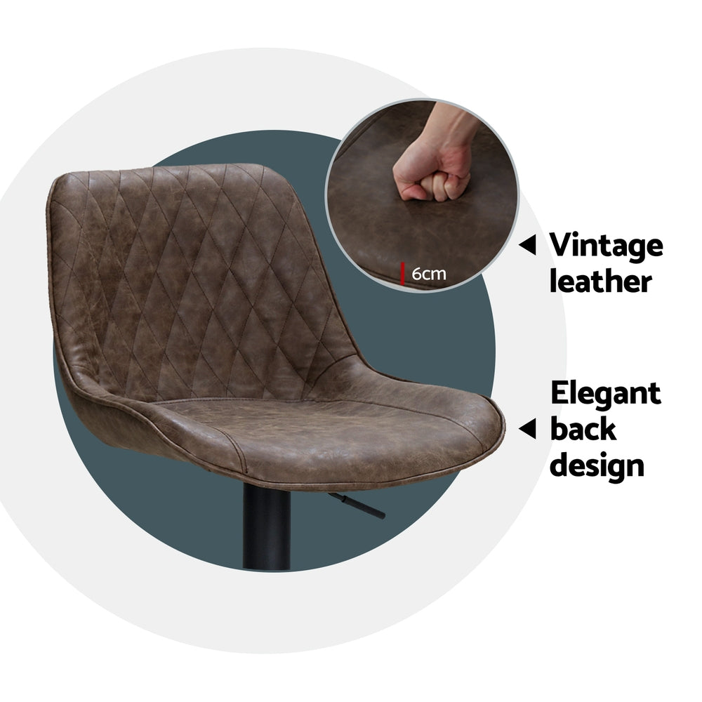 4x Kitchen Bar Stools Gas Lift Vintage Leather Brown by Artiss