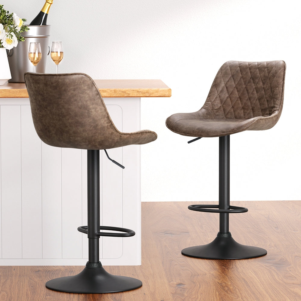 4x Kitchen Bar Stools Gas Lift Vintage Leather Brown by Artiss