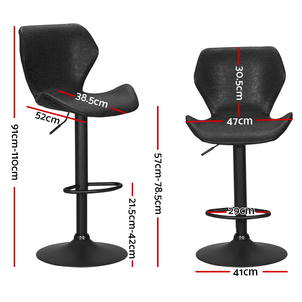 x2 Bar Stools Kitchen Counter Stools Swivel Gas Lift Vintage Chairs Black by Artiss
