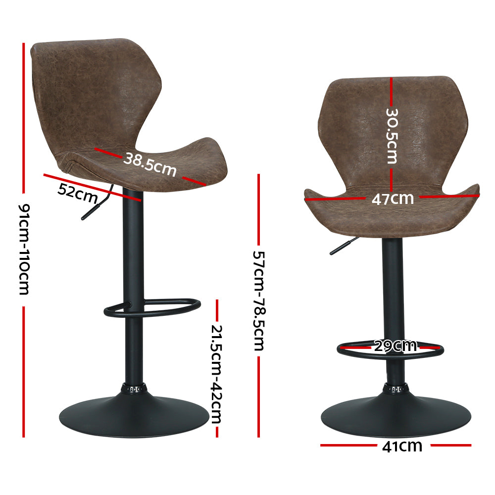 2x Bar Stools Kitchen Counter Stools Swivel Gas Lift Vintage Chairs Brown By Artiss