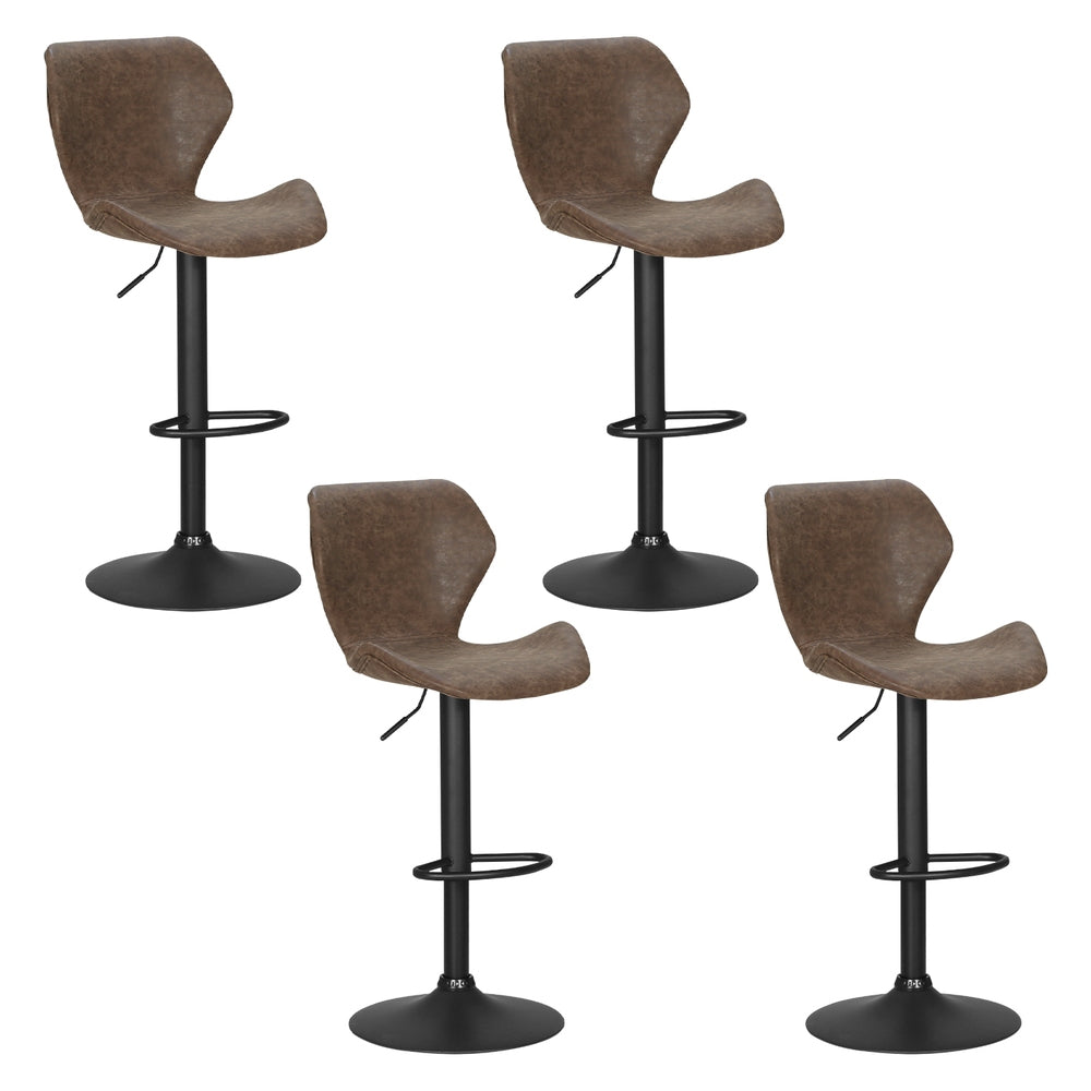 4x Bar Stools Vintage Leather Gas Lift Brown By Artiss