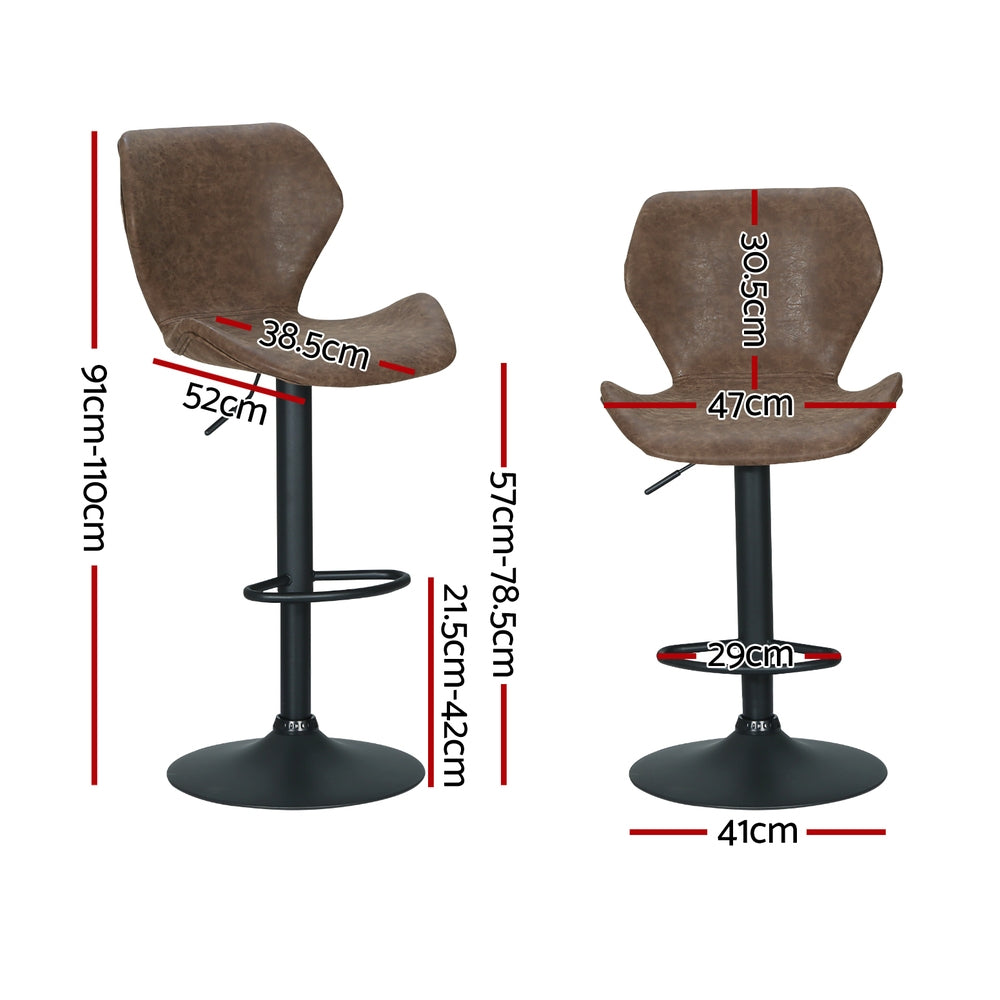 4x Bar Stools Vintage Leather Gas Lift Brown By Artiss