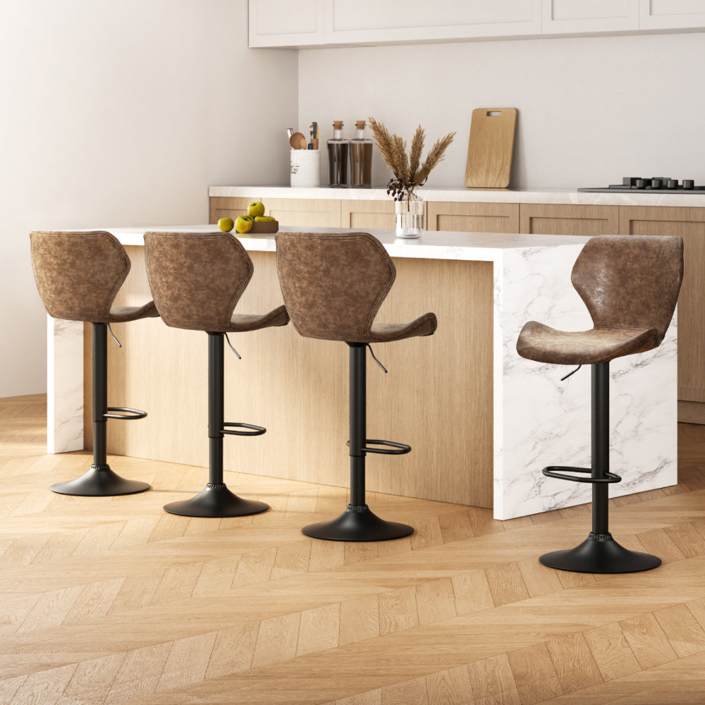 4x Bar Stools Vintage Leather Gas Lift Brown By Artiss