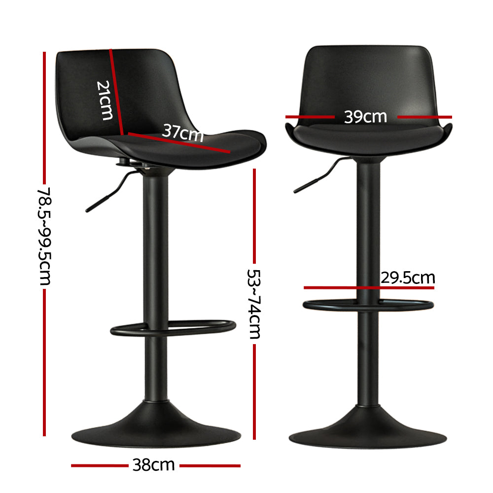 2x Bar Stools Padded Seat Gas Lift Black by Artiss