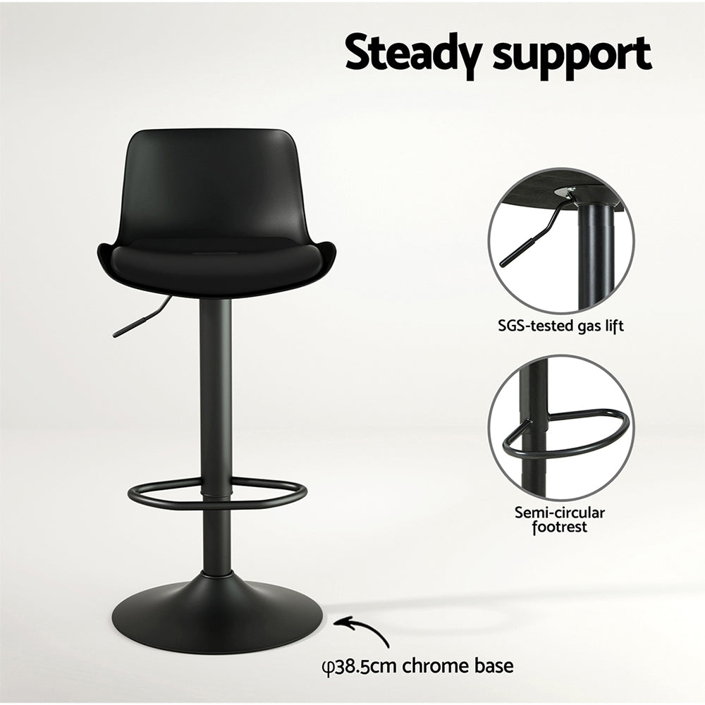 2x Bar Stools Padded Seat Gas Lift Black by Artiss