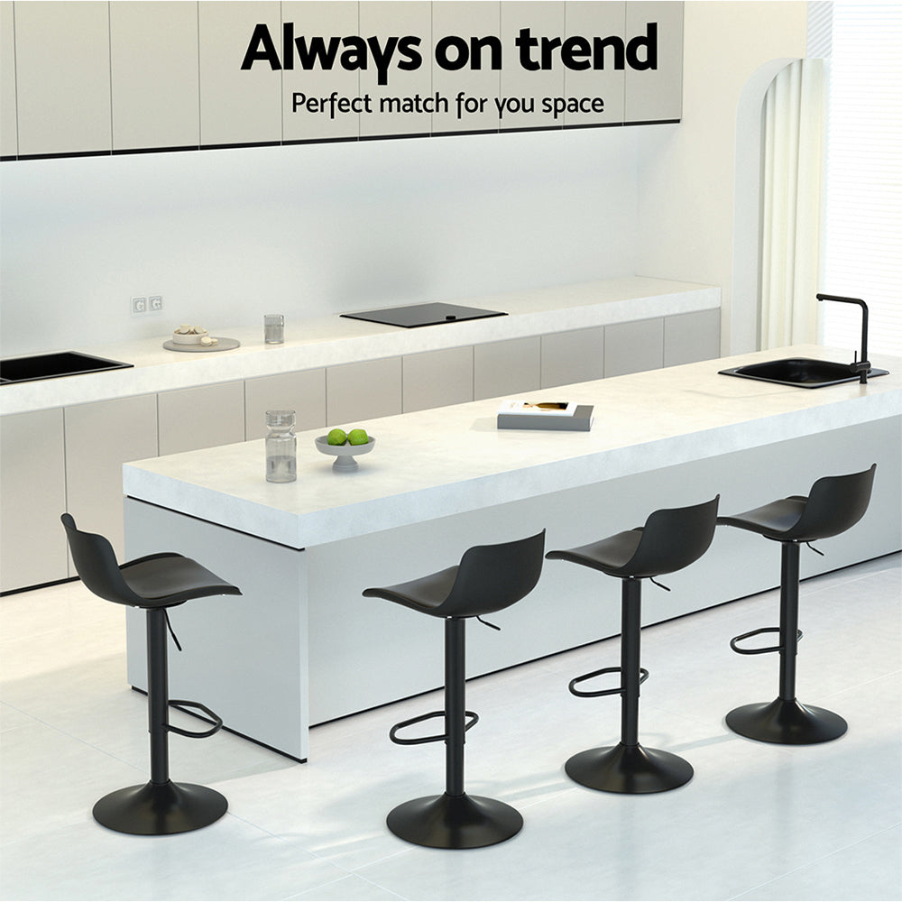 2x Bar Stools Padded Seat Gas Lift Black by Artiss