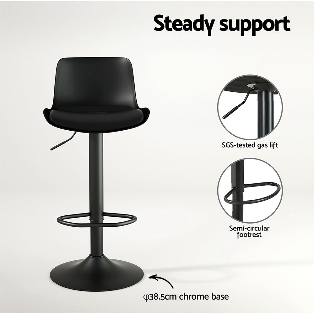 4x Bar Stools Padded Seat Gas Lift Black by Artiss