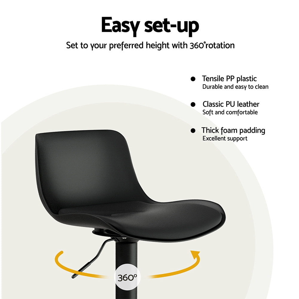 4x Bar Stools Padded Seat Gas Lift Black by Artiss