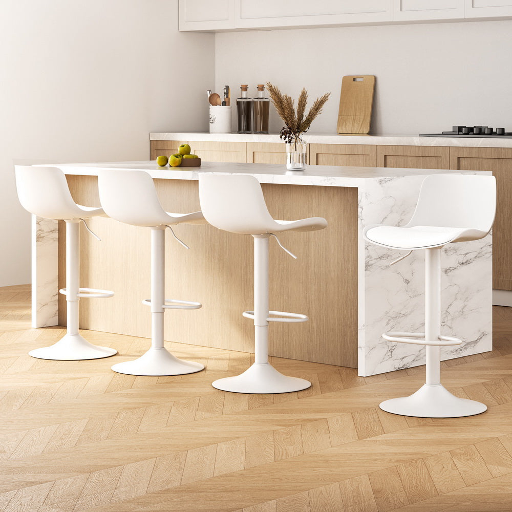 4x Bar Stools Kitchen Swivel Gas Lift Stool Leather Dining Chairs White by Artiss