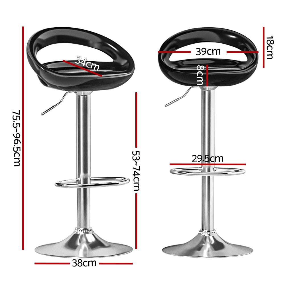 2x Bar Stools Gas Lift Plastic Seat Black by Artiss