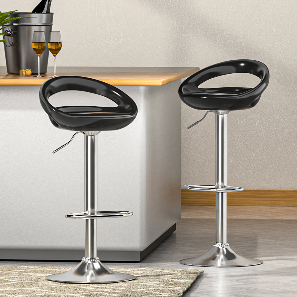 2x Bar Stools Gas Lift Plastic Seat Black by Artiss