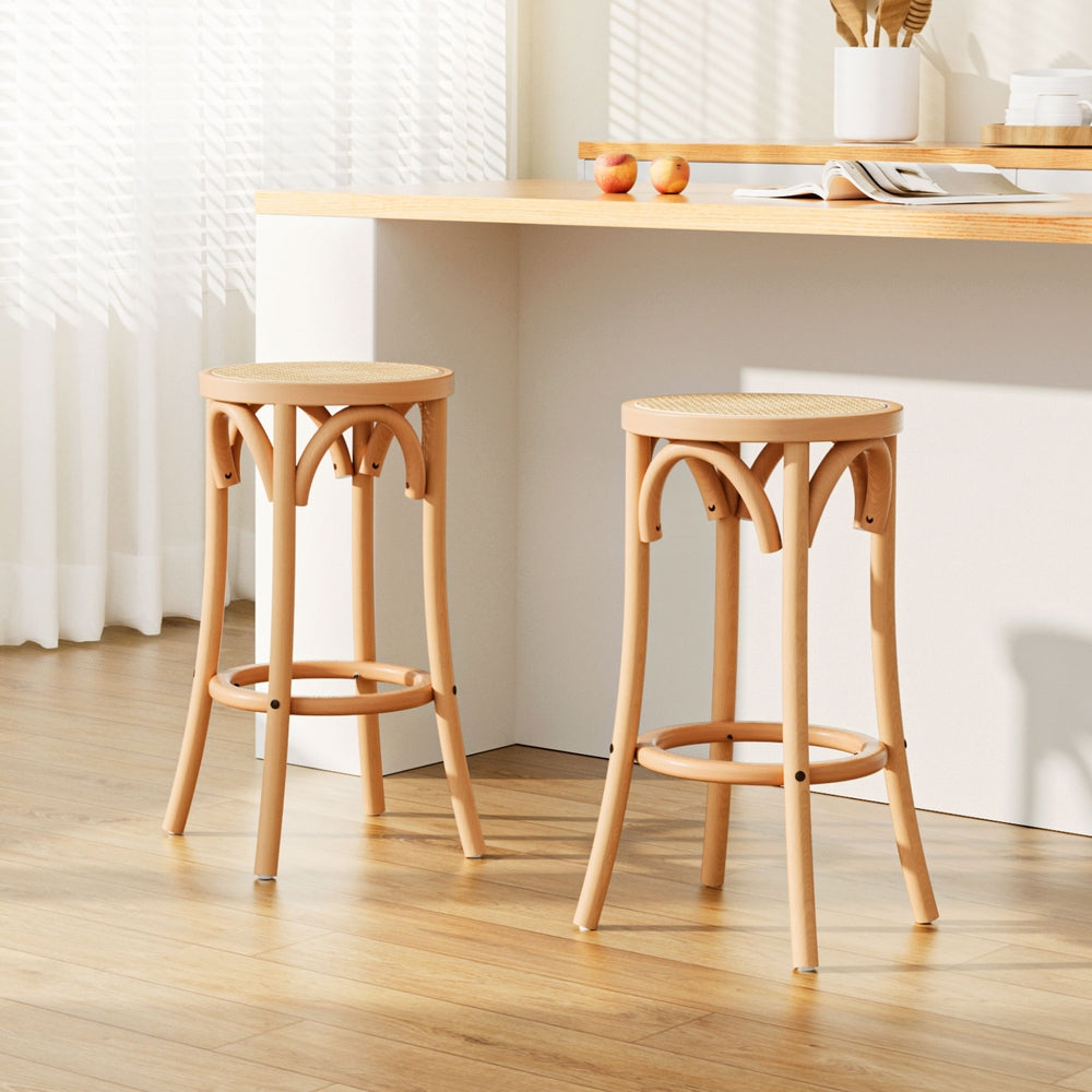 2x Bar Stoosl Rattan Seat Wooden by Artiss