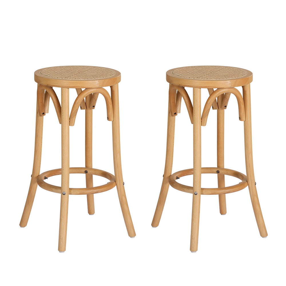 2x Bar Stoosl Rattan Seat Wooden by Artiss