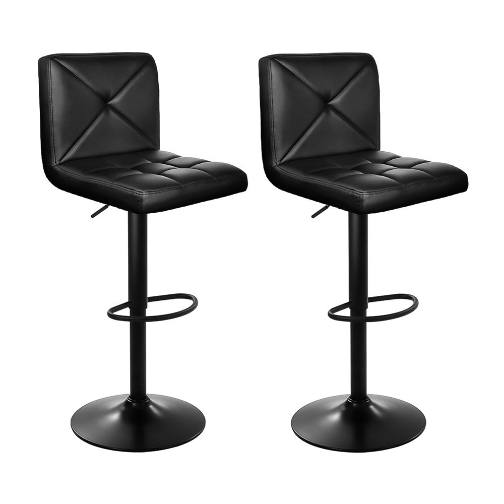 2x Bar Stools Kitchen Dining Chairs Gas Lift by Artiss Stool Leather Black