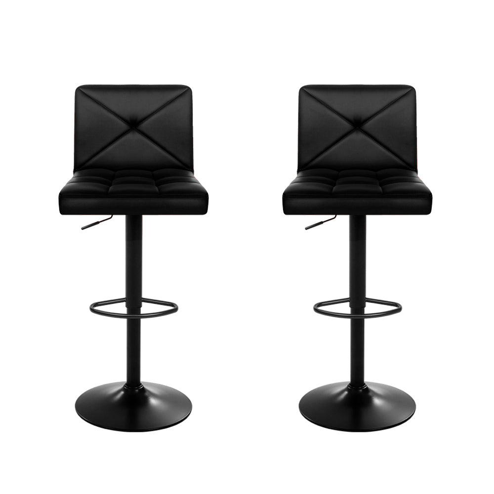 2x Bar Stools Kitchen Dining Chairs Gas Lift by Artiss Stool Leather Black