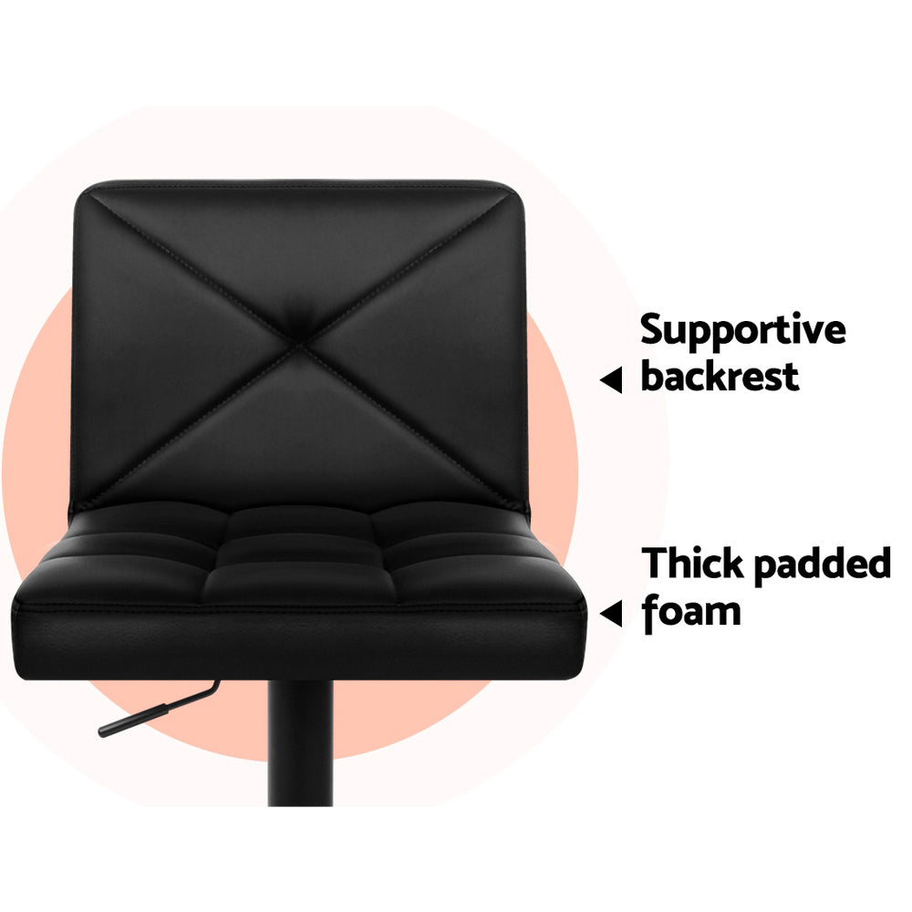 2x Bar Stools Kitchen Dining Chairs Gas Lift by Artiss Stool Leather Black