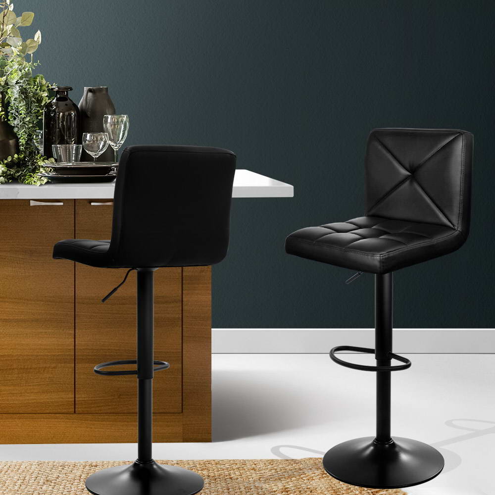 2x Bar Stools Kitchen Dining Chairs Gas Lift by Artiss Stool Leather Black