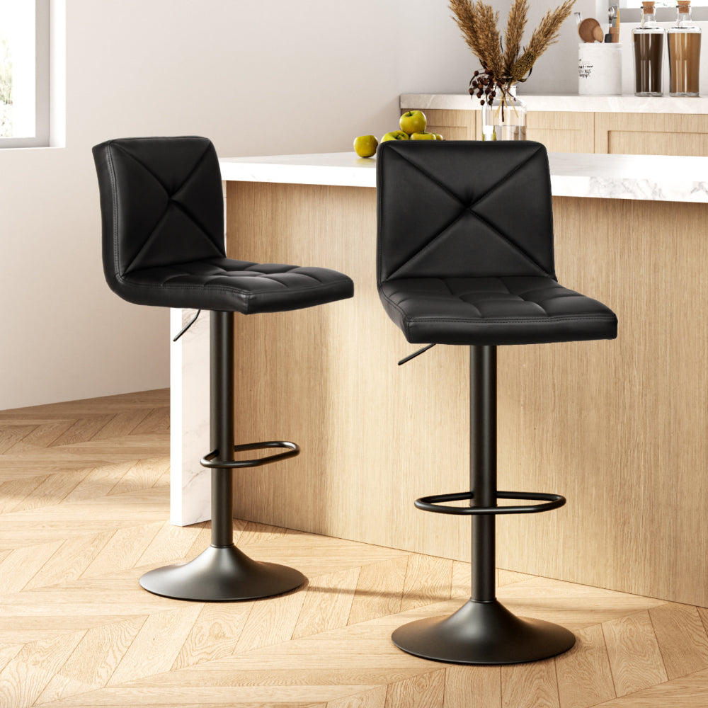 2x Bar Stools Kitchen Dining Chairs Gas Lift by Artiss Stool Leather Black