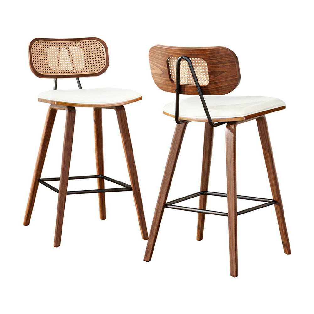 2x Bar Stools Kitchen Counter Rattan Chairs PU Leather Padding By Artiss
