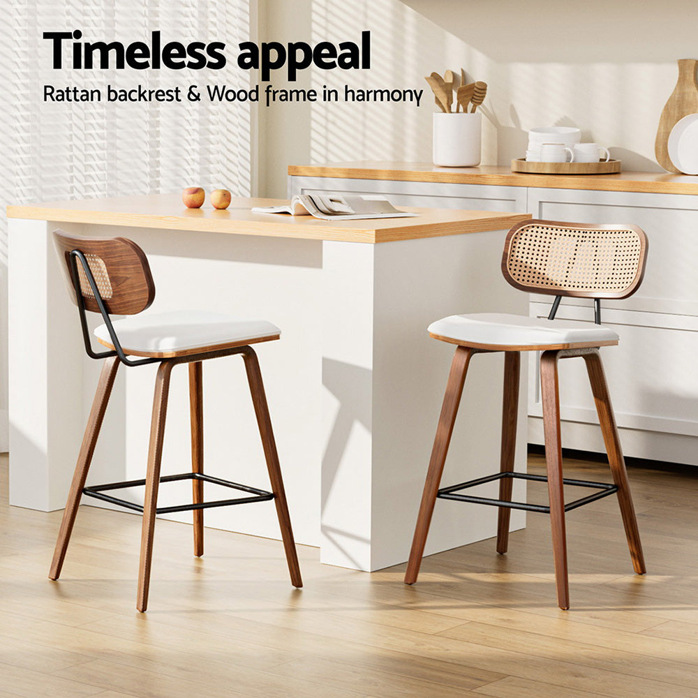 2x Bar Stools Kitchen Counter Rattan Chairs PU Leather Padding By Artiss