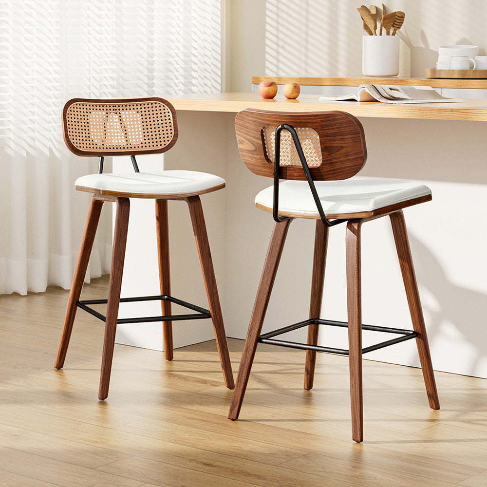 2x Bar Stools Kitchen Counter Rattan Chairs PU Leather Padding By Artiss