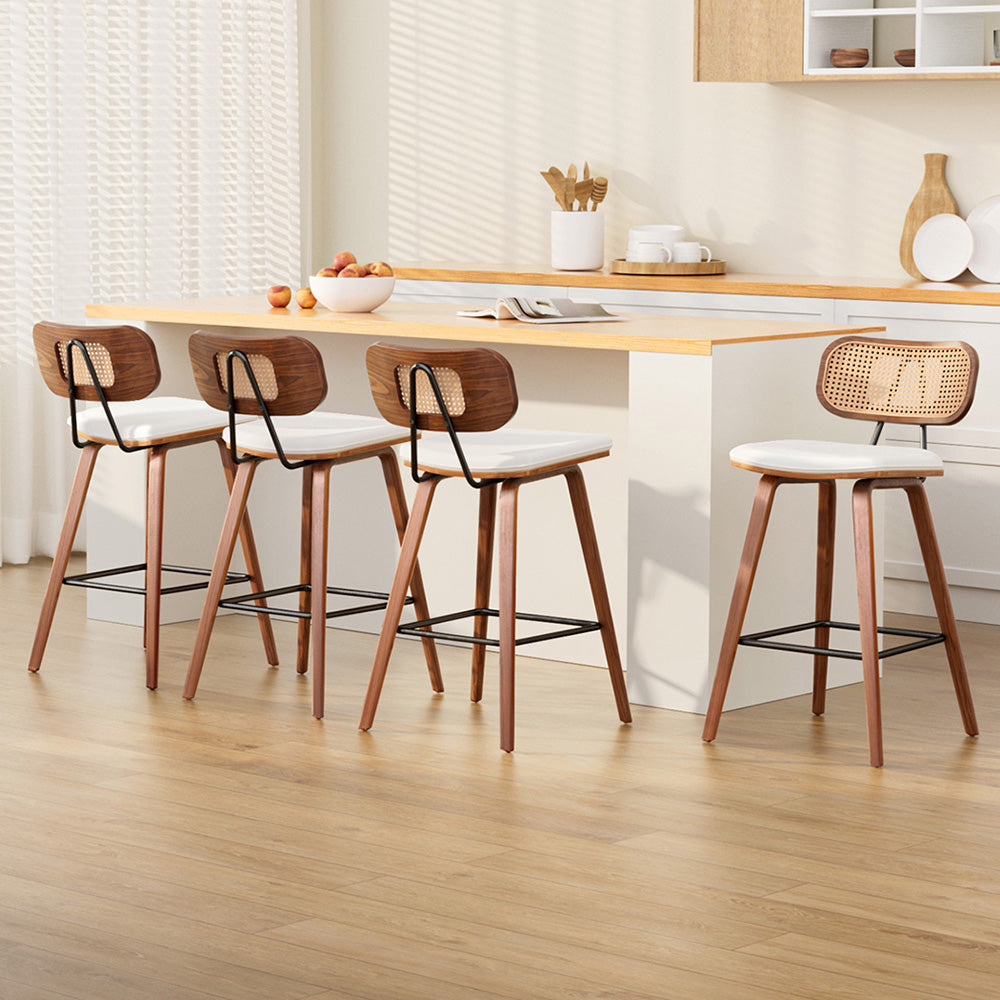 4x Bar Stools Kitchen Counter Rattan Chairs PU Leather Padding By Artiss