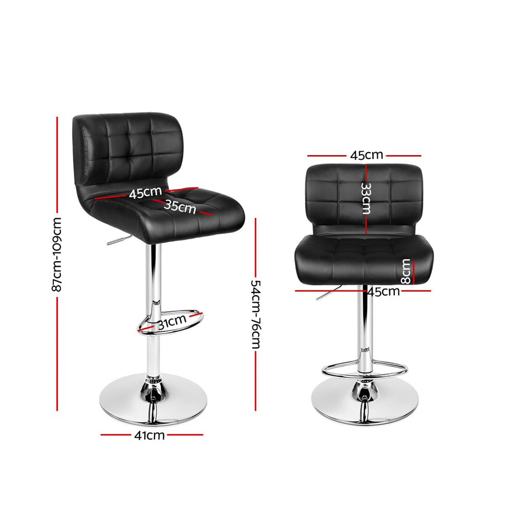 2x Bar Stools Gas Lift Leather Padded Stool by Artiss Black