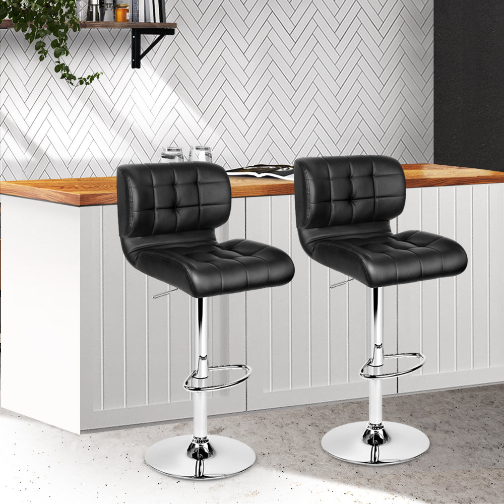 2x Bar Stools Gas Lift Leather Padded Stool by Artiss Black
