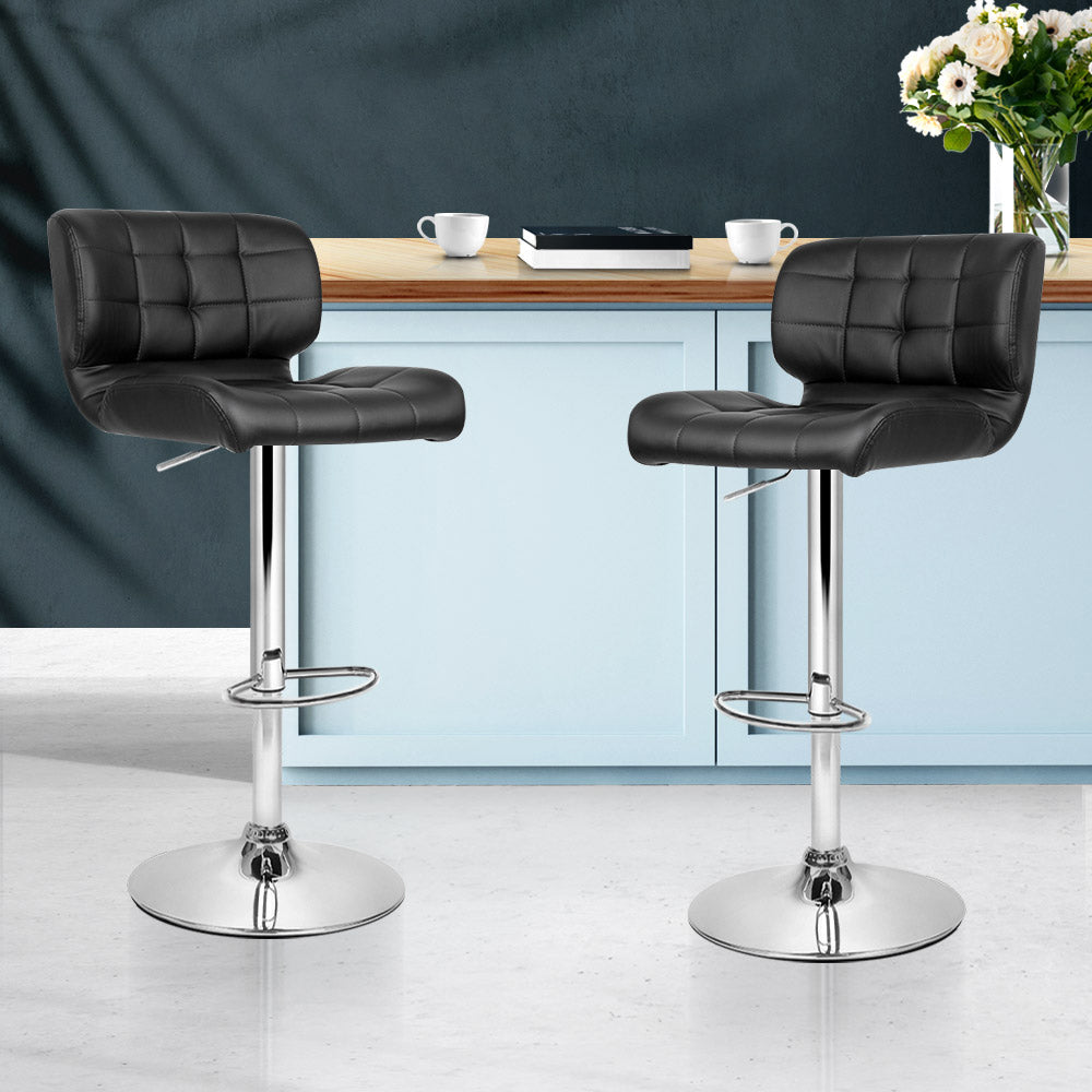2x Bar Stools Gas Lift Leather Padded Stool by Artiss Black