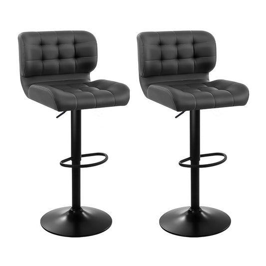 2x Bar Stools Gas Lift Leather Padded Grey By Artiss