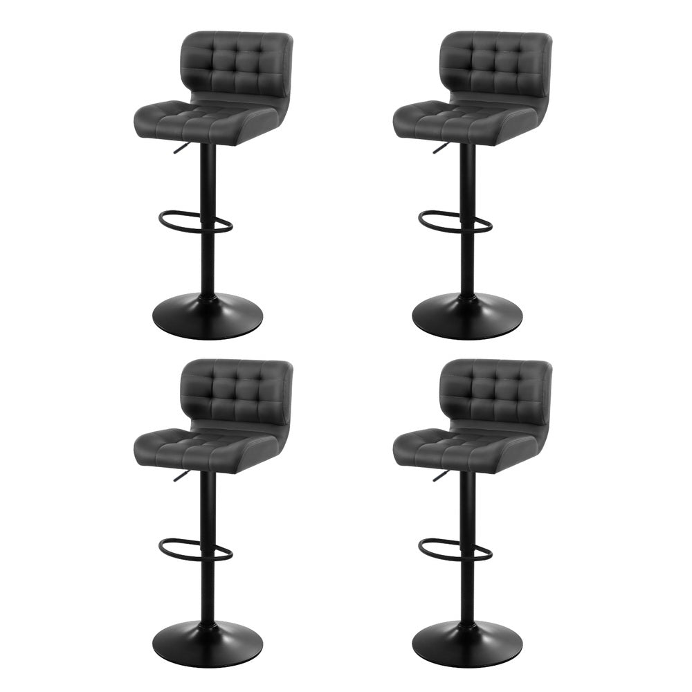 4x Bar Stools Gas Lift Leather Padded Grey By Artiss