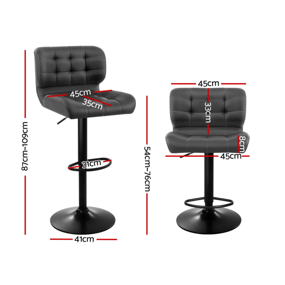 4x Bar Stools Gas Lift Leather Padded Grey By Artiss