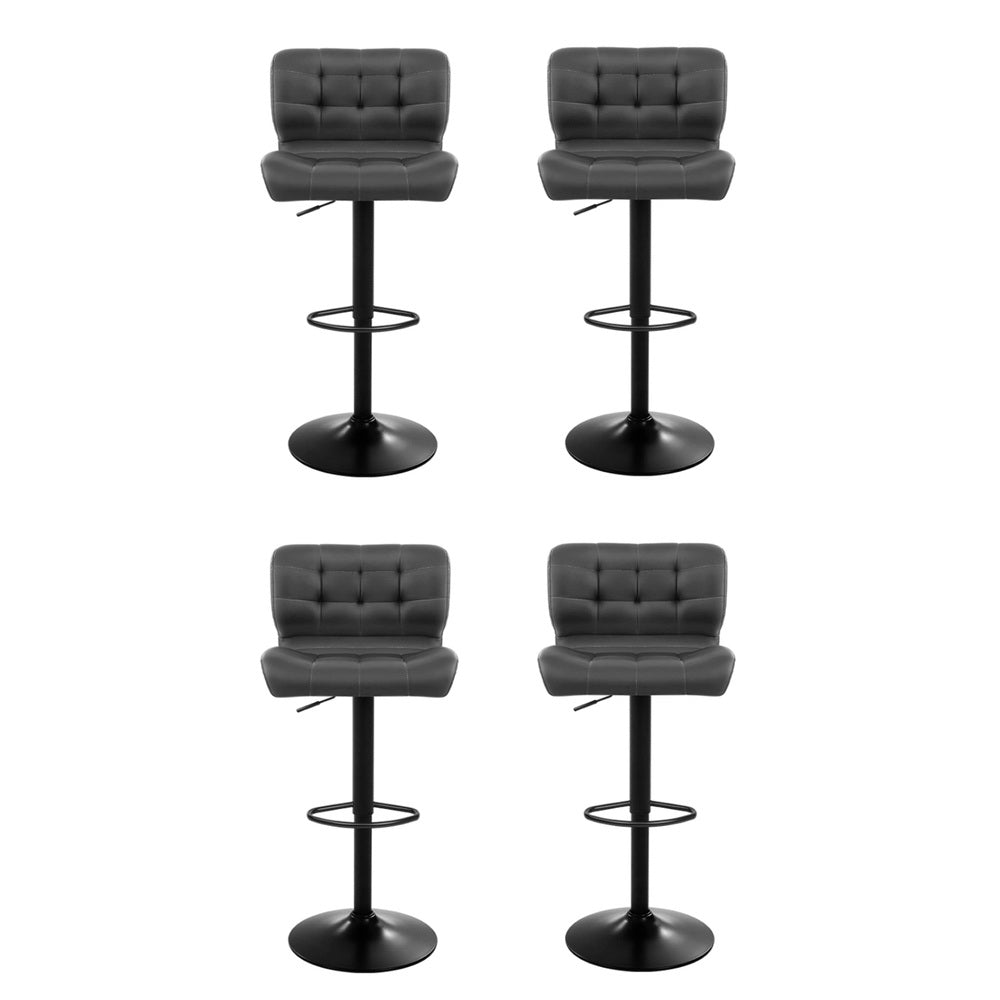 4x Bar Stools Gas Lift Leather Padded Grey By Artiss