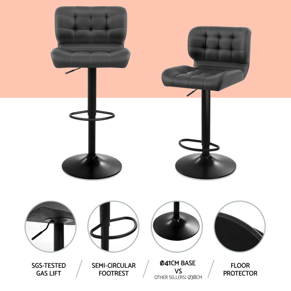 4x Bar Stools Gas Lift Leather Padded Grey By Artiss