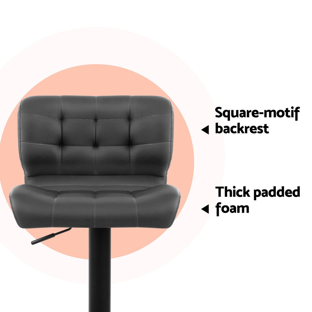 4x Bar Stools Gas Lift Leather Padded Grey By Artiss