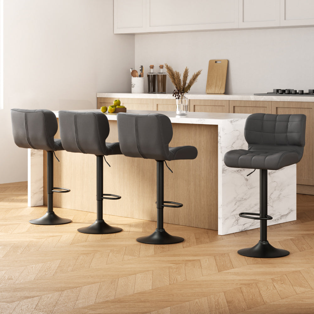4x Bar Stools Gas Lift Leather Padded Grey By Artiss