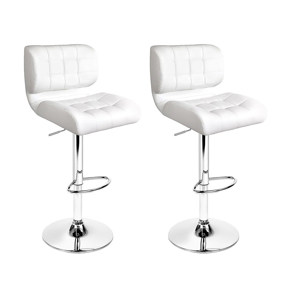 2x Bar Stools Gas Lift Leather Padded White by Artiss